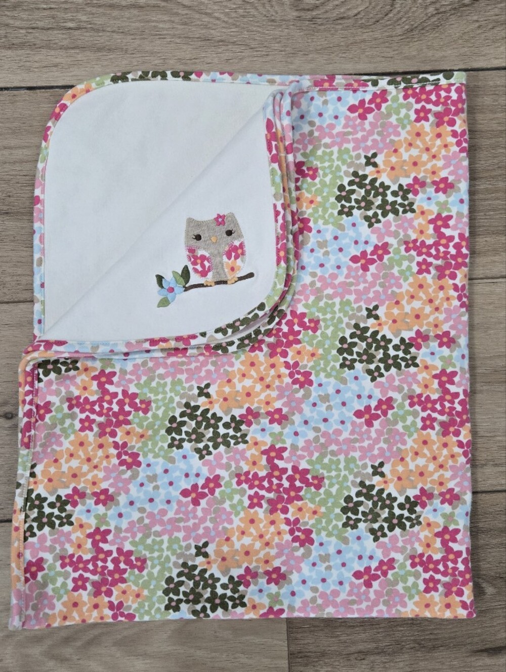 Gymboree Daddy's Night Owl Rare One Size Cotton Baby Blanket Floral Embroidered